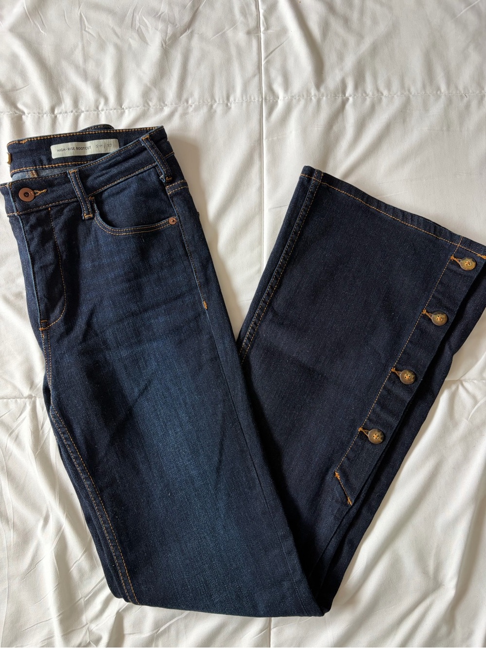 Dark High Rise Bootcut Pilcro Anthropology Jeans Button Detail 27 70s, Western